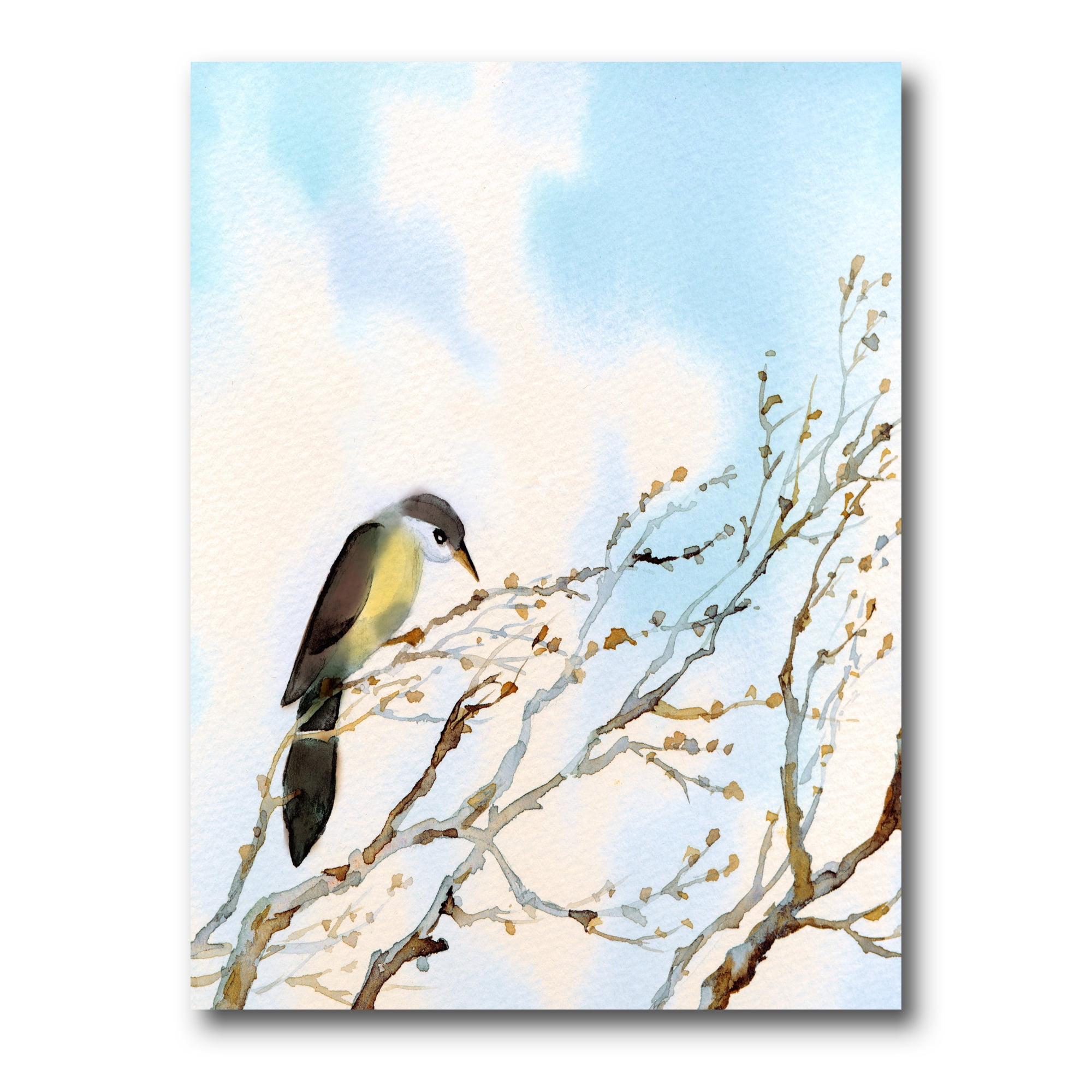 Bird Sitting On Old Bare Tree With Blue Cloudy Sky 24 in x 32 in Painting Canvas Art Print, by Designart