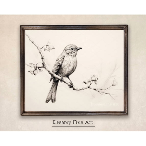 Bird Sketch Antique Wildlife Draw Branch Downloable Nature Poster Art ...