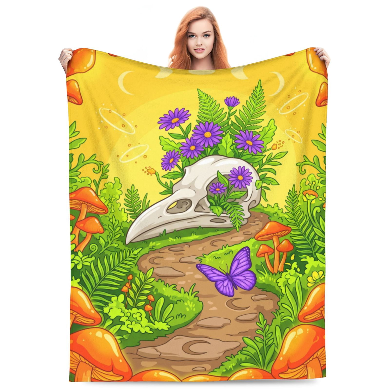 Bird Skull Blanket Soft Cozy Flannel Fleece, Mushroom Flower Butterfly ...