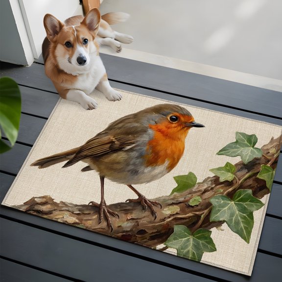 Bird Small Area Rugs 2x3 Ivy Branch Animal Nature Rustic Linen Entryway Rugs Washable Door Mat, Low-Profile Area Rugs Non Slip Floor Carpet for Living Room Bedroom Home Office
