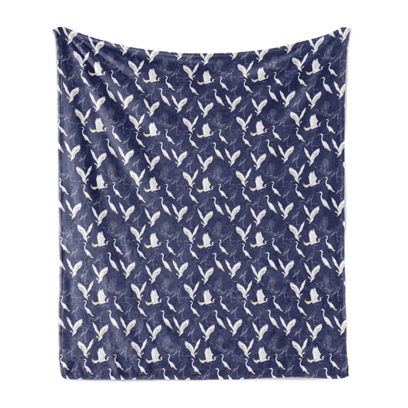 Bird Soft Flannel Fleece Throw Blanket, Repetitive Pattern of Cartoon Aquatic White Herons in Different Poses, Cozy Plush for Indoor and Outdoor Use, 50" x 60", Dark Lavender Dust White, by Ambesonne