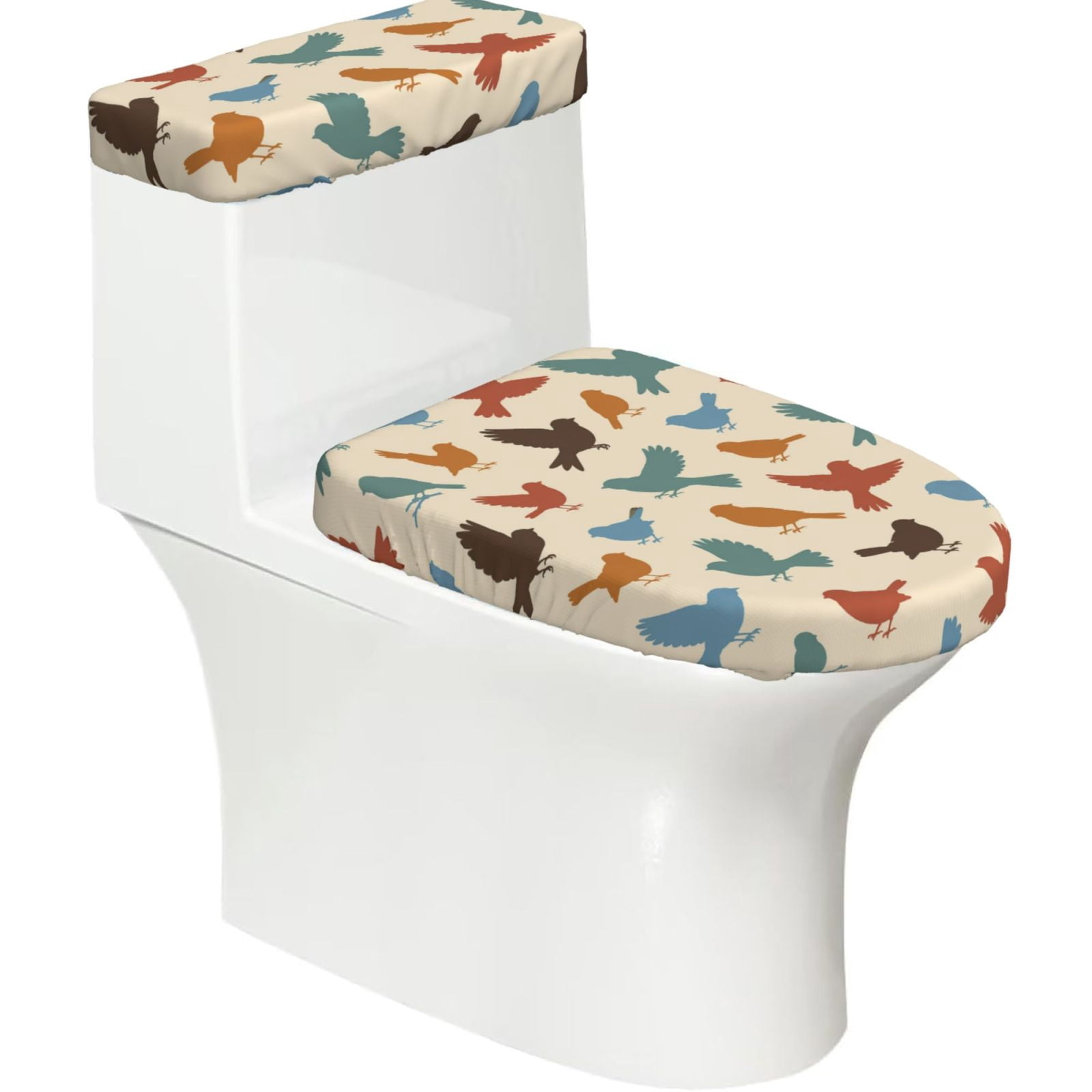 Bird Sparrow Silhouette Pattern 2-Piece Elastic Toilet Lid and Tank ...