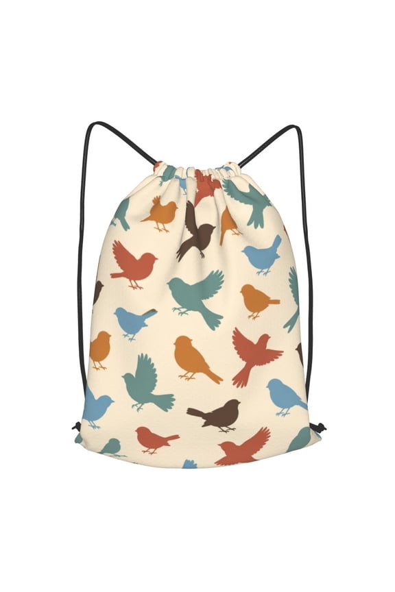 Bird Sparrow Silhouette Pattern Drawstring Backpack Gym String Bag Sports Sackpack Cinch Sack, M