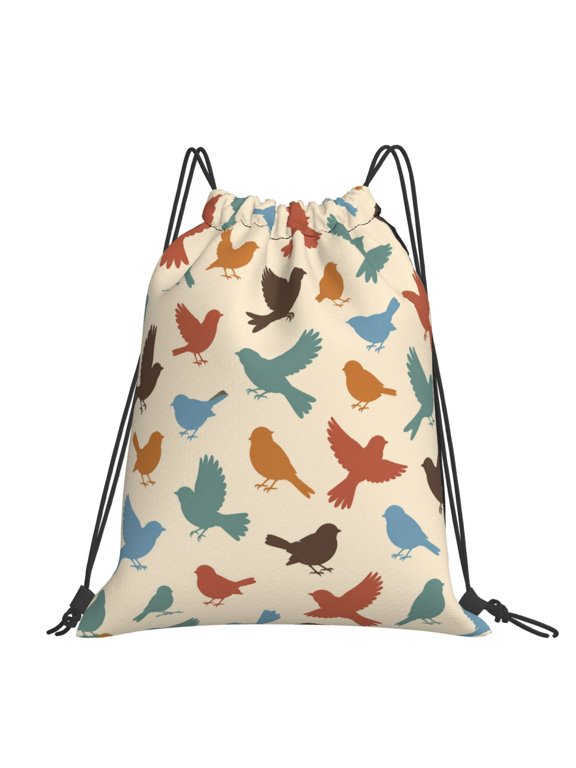 Bird Sparrow Silhouette Pattern Large Drawstring Backpack Casual Cinch Sack Bag Backpack for Sports Hiking Travel Gym
