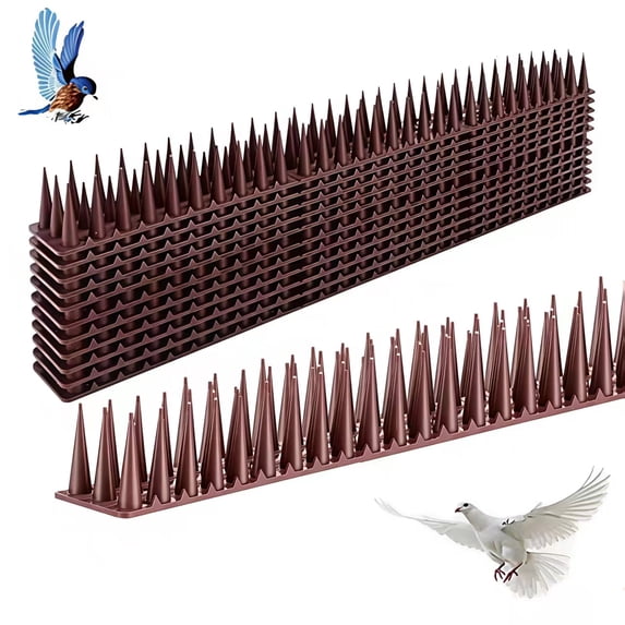 Bird Spikes, 12 Pack Pigeon Squirrel Raccoon Cat Deterrent Spikes, Outdoor Anti Bird Defender to Keep Robins Away for Roof Fence Window( 5.7 FT/1.7m), Brown
