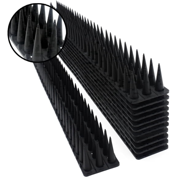 Defender Spikes for Bird, Cat, Pigeon and Small Animals 12pack- Protect Your Sofa, Garden, Outdoor Walls, Plastic Security Fence Spikes- Black