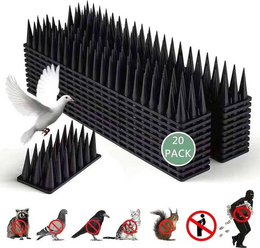 Bird Spikes for Outside, 20 Pack Bird Squirrel Raccoon Pigeon Cat Animal Deterrent Spikes for Bird Spikes for Anti Bird Defender Spikes Outdoor to Keep Birds Away and Keep Birds(5.7M/18.7feet)