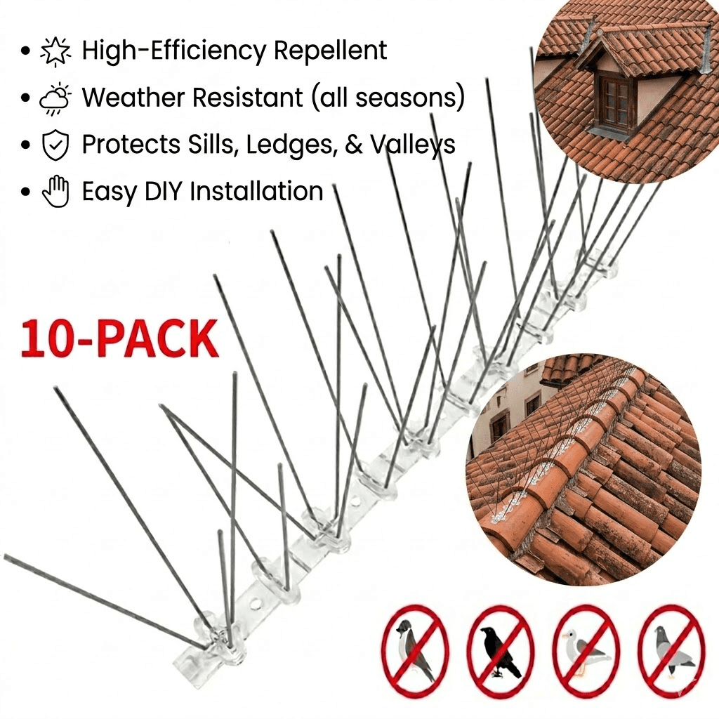 Bird Spikes for Small Birds & Pigeons - 300cm (118in) Bird Deterrent Spikes for Fence, Roof & Window Sills - Upgraded Anti-Bird Strips to Keep Birds, Cats & Squirrels Away Set of（10）