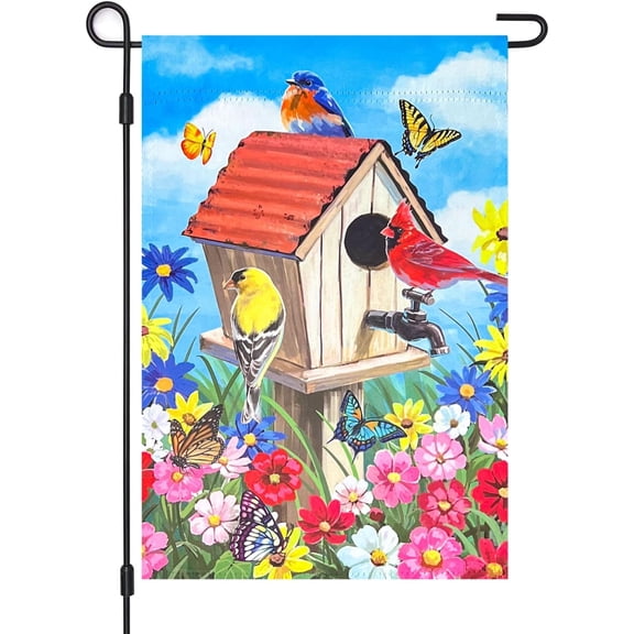 Bird Spring Summer Garden Flag,Blackout 12x18 Double Sided, Small Floral Red Cardinal Birdhouse Garden Yard Flags Outside, Outdoor Home Patio Yard Flag Farmhouse Decorations