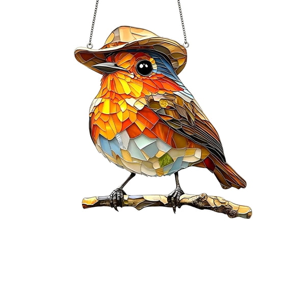 Bird Stained Glass Window Suncatcher, Bohemian Style Pendant for Garden Wall Porch, Light Refracting Acrylic Ornament for Home