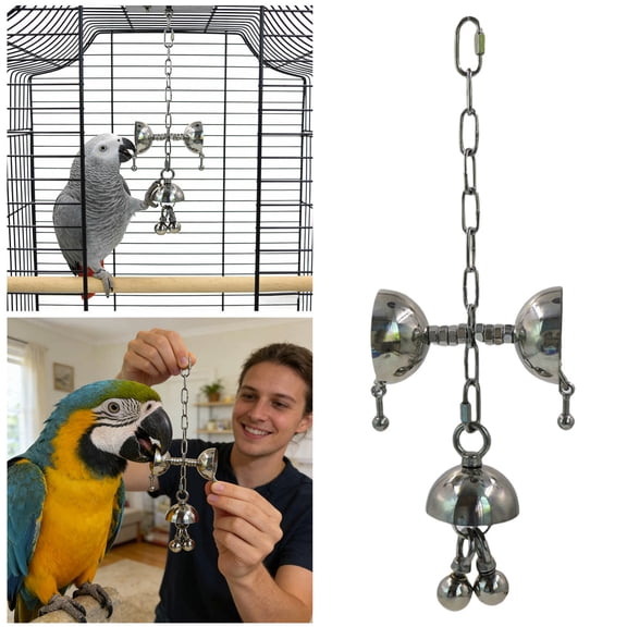 Bird Stainless Steel Bell Toy, 304 Stainless Steel Interactive Bell Toy, Bird Chewing with Chewable Puzzle Elements and Simple Installation for Large Pet Birds