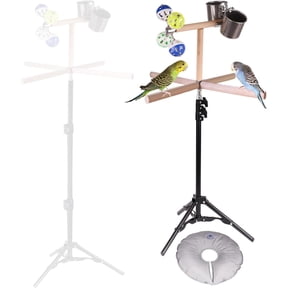 Bird Stand for Inside, Training T-Perch with 15-39 Inch Adjustable Height Tri-pod Base, Parakeet Spinning Perch with Feeding Cups, Water Bag to Add Weight and Stanble Parrot Exercise Stand for Inside