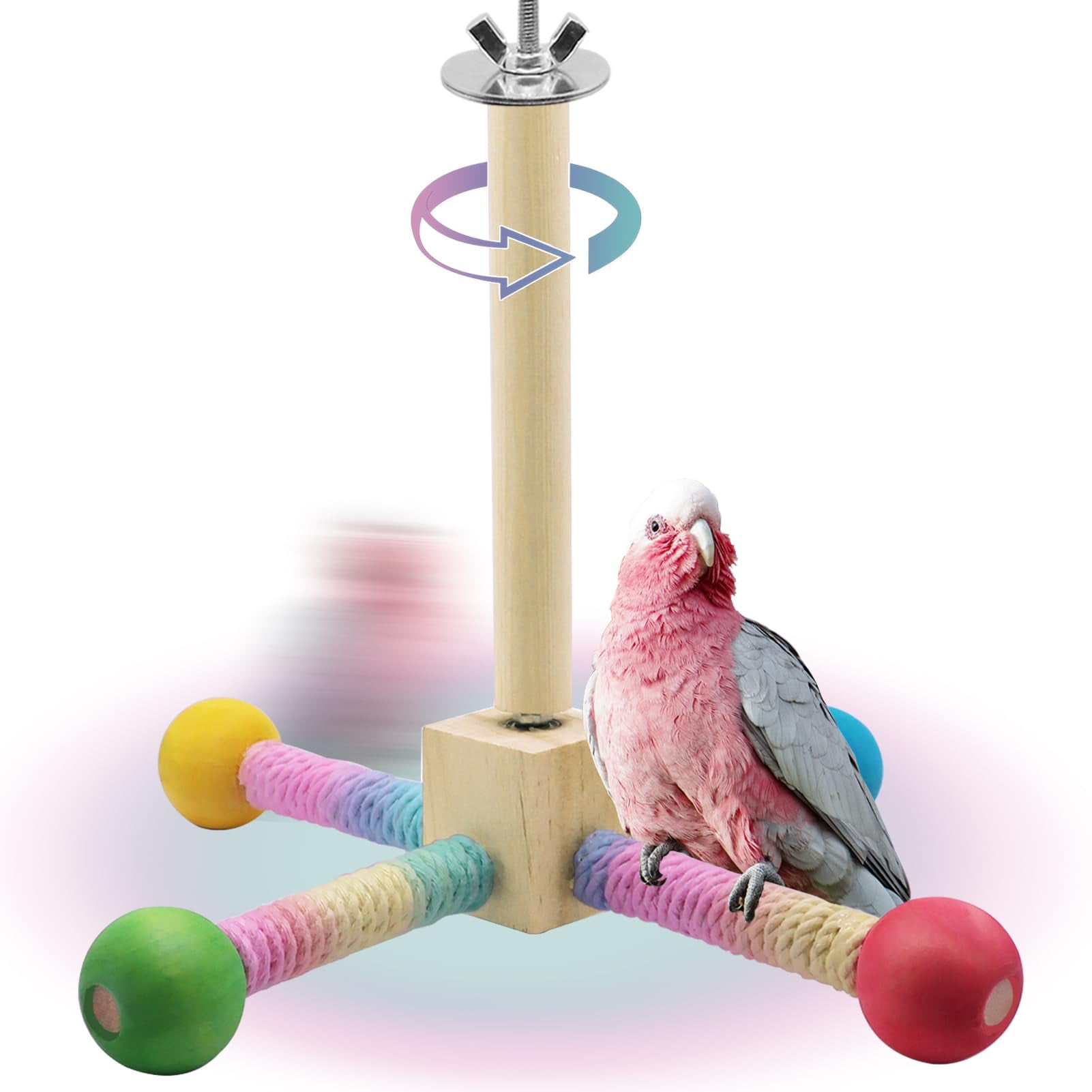 Bird Stand Perch Toy, Parakeet Interactive Rotating Toy,Wooden Exercise ... - Rotating Floor Parrot Cage For Parrots