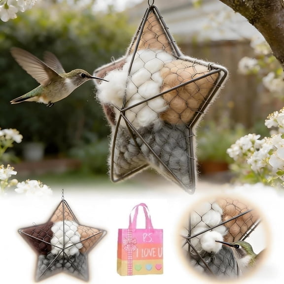 Bird Star Garden Decor Metal Wall Art Outdoor Sculpture, Weather Resistant Rustic Hanging Ornament Easy Install Decorative Accent, For Patio Fence Porch Backyard Holiday Decor