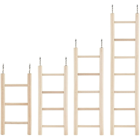 Bird Step Wood Ladder 4 Different Sizes Natural Wood Bird Climbing Toys Birds Steps Climbing Bridge Wooden Ladder for Parrot Parakeet Cockatoo Lovebirds