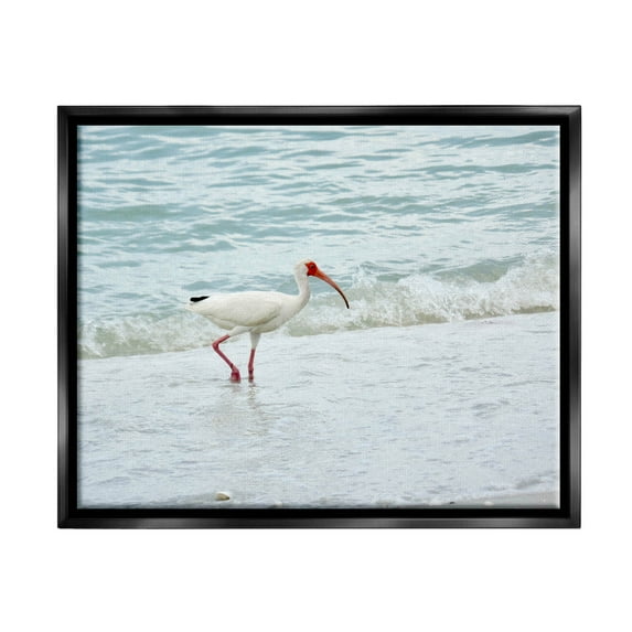Bird Stepping Sea Waves Splash Animals & Insects Photograph Jet Black Framed Art Print Wall Art