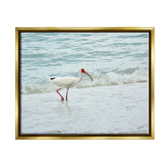 Bird Stepping Sea Waves Splash Animals & Insects Photograph Metallic Gold Framed Art Print Wall Art