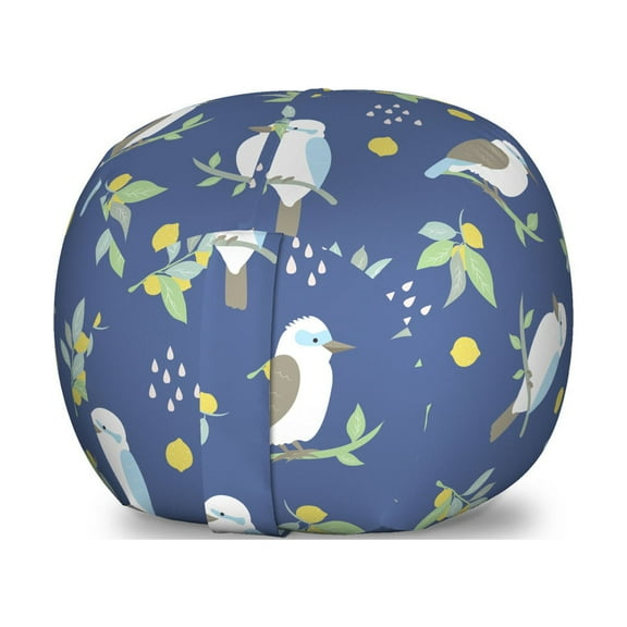 Bird Storage Toy Bag Chair, Scene of Leaves Kookaburra on Branches with Lemons Botanical Details, Stuffed Animal Organizer Washable Bag, Small Size, Multicolor, by Ambesonne