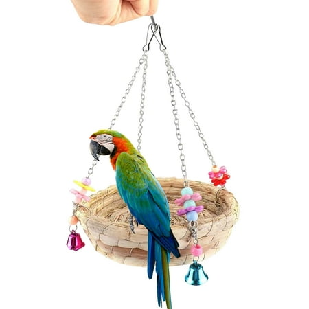 Bird Straws Swing Toy Woven Straw Bird Hanging Bed for Parrot Cockatiel Chew