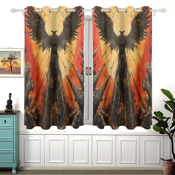 Bird Sun Wings Curtain Black Out Thermal Insulation Curtains Aesthetic 54 Inch Length for Bedroom Living Room 2 panels set