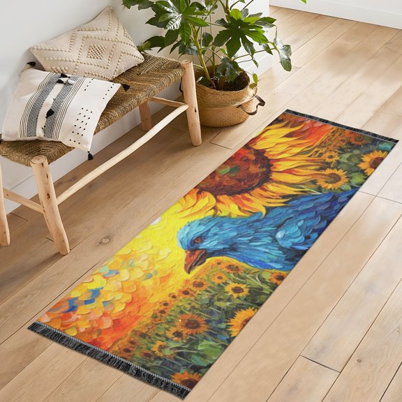 Bird Sunflowers Sun Runner Rug Machine Washable Area Rugs Carpet Non Slip Entryway Mat for Bedroom Entryway Front Door