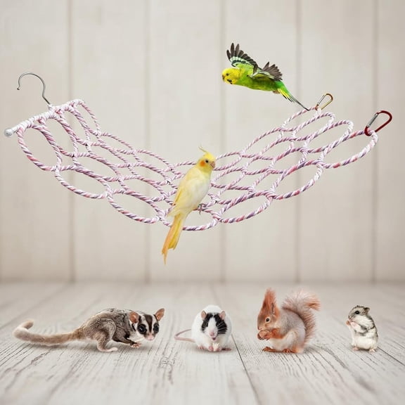Bird Swing Climbing Rope Net, Hemp Rope Perch Swing Ladder Bridge Hanging Hammock Activity Toy for Parrot Lovebirds Hamster Mice Rat Ferret