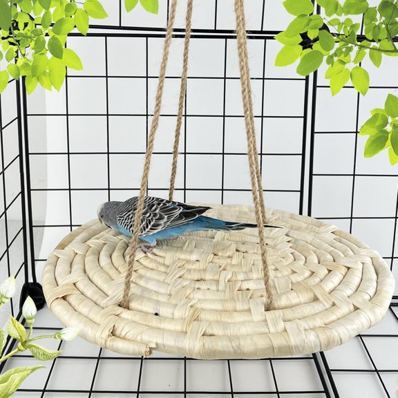 Bird Swing Hammock Bed, Natural Corn Woven Parrot Hammock Swing Mat, Hanging Bird Climbing Perch Mat, Chewing Toy for Birds Parakeets Lovebirds Cockatiels Conure, yellow