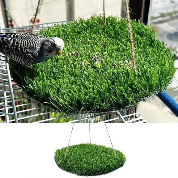 Bird Swing Mat Large Foraging Toys Natural Climbing Perch Toy with Hooks for Cockatoo Parakeets Lovebird