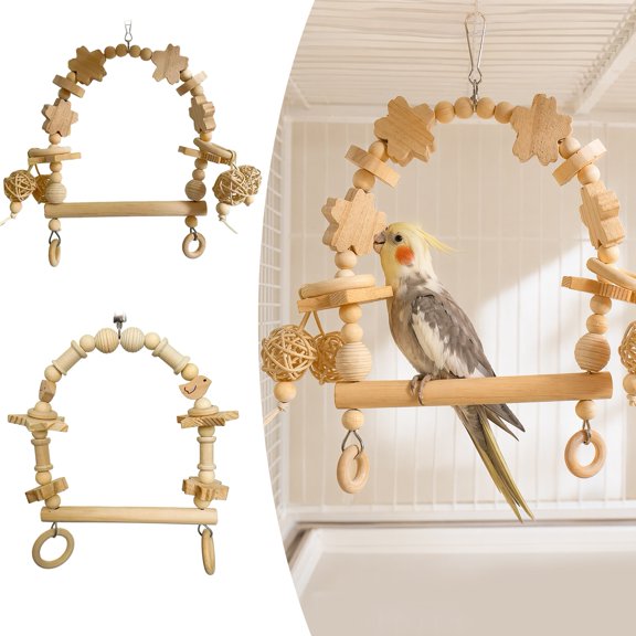 Bird Swing Perch, Wooden Blocks Parrot Chew Toy, Beaded Arch Parrot Swing, Cage Accessory for Lovebird Budgie Cockatiel Conure