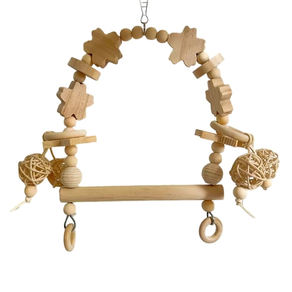 Bird Swing Perch,Wooden Blocks Parrot Chew Toy,Beaded Arch Parrot Swing,Cage Accessory for Lovebird Budgie Cockatiel Conure