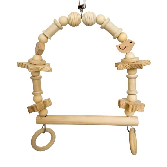 Bird Swing Perch,Wooden Blocks Parrot Chew Toy,Beaded Arch Parrot Swing,Cage Accessory for Lovebird Budgie Cockatiel Conure