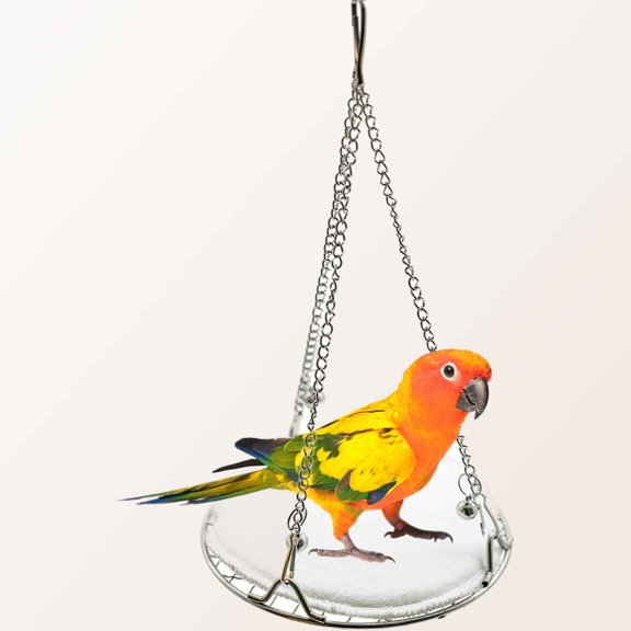 Bird Swing Stainless Steel with Cotton Pad, Hanging Perch with Bell, for Parakeets, Conures, Lovebirds, Budgies, Cockatiels & Parrotlets