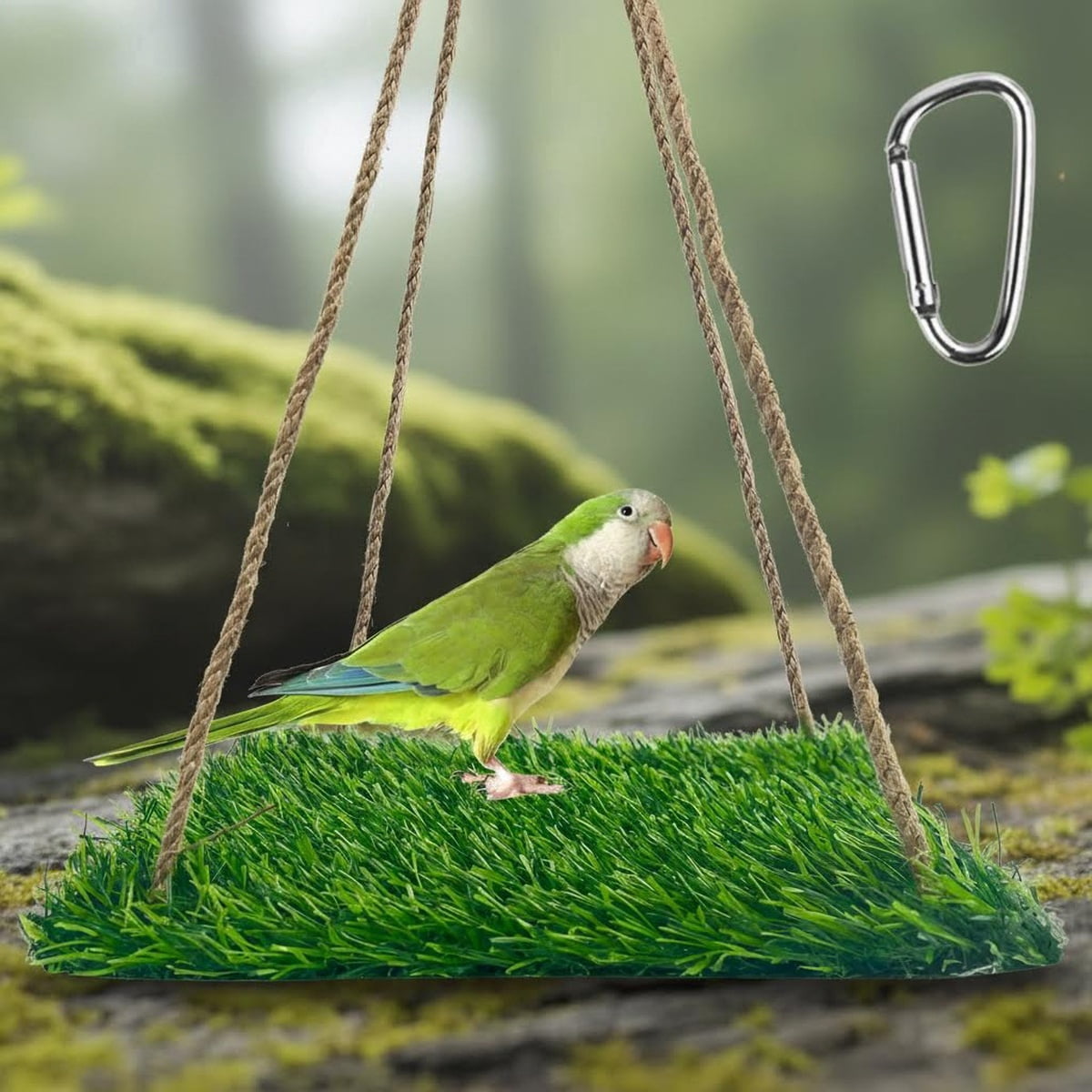 Bird Swing Toy, Grass Mat Hammock Swing with Hooks, Parrot Climbing ...