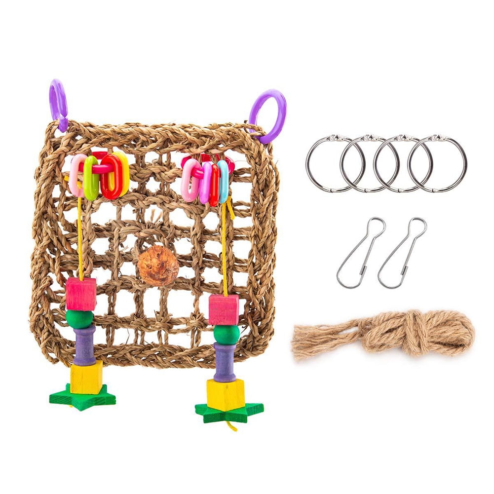 View of Bird Swing Toy, Metal Buckel Chain Hanging Hook Wall Bird Toy Cage ...