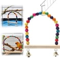 thumbnail image 1 of Bird Swing Toy Natural Wooden Perch with Colorful Plastic Beads and Two Chimes for Parrot Cage Decor, 1 of 9