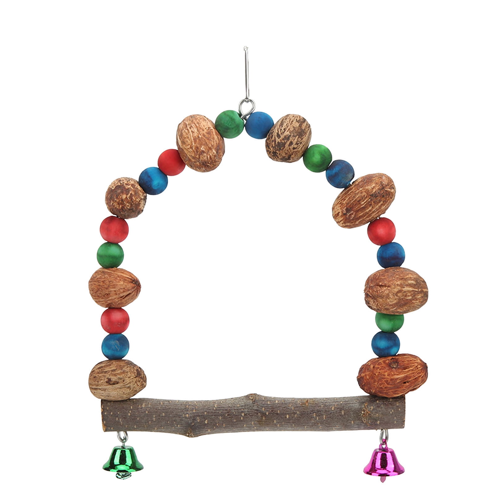 Bird Swing Toy Wooden Colorful Pecans Healthy Hanging Bird Perch with