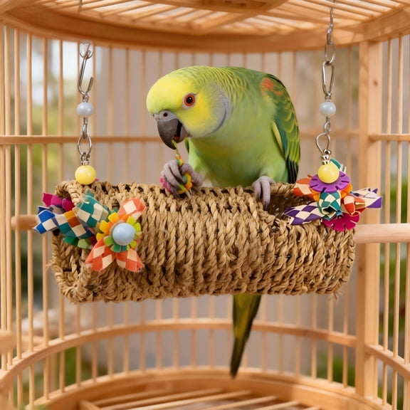 Bird Swing for Finches and Small Birds Natural Rope Cage Accessory for Interactive Exercise and Rest