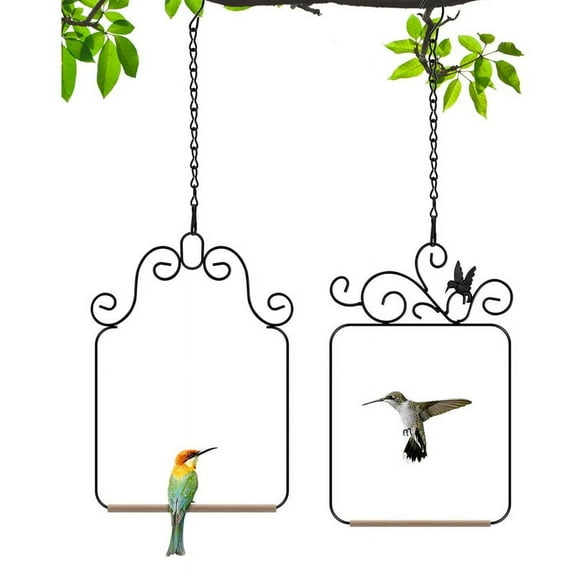 Bird Swings and Perches Frame 2 Pack, Wild Bird Swing Outdoor Bird Perch with Wooden Dowel and 2 Hanging Chain