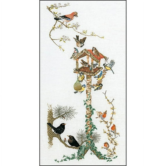 Bird Table On Aida Counted Cross Stitch Kit, 17.75" x 39.25", 18 Count