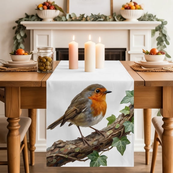 Bird Table Runner 13x48 Inch Ivy Branch Animal Nature Cotton Linen Dining Table Runner Ideal for Dresser Kitchen Coffee Tables - Machine Washable
