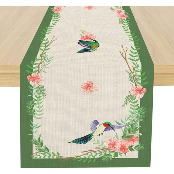 Bird Table Runner -Floral Runner Table Farmhouse Spring Summer Fall Plants Holiday Kitchen Long Dining Table Decoration for Home Party Decor 14 x 72 Inch Floral Tablerunner Hummingbird Table Runner