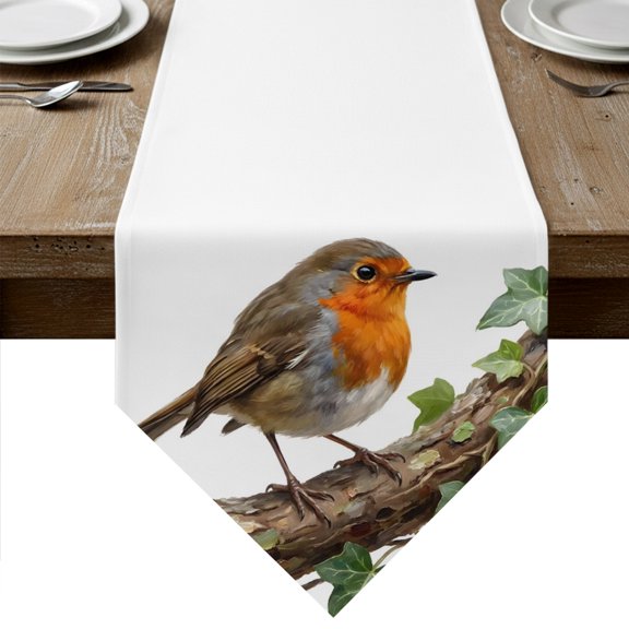 Bird Table Runner Linen Burlap Table Runner 36 Inches Small Ivy Branch Animal Green Botanical Leaf Dresser Scarves for Kitchen Island Coffee Dining Room Party Wedding Banquet Holiday Decor 13"x36"