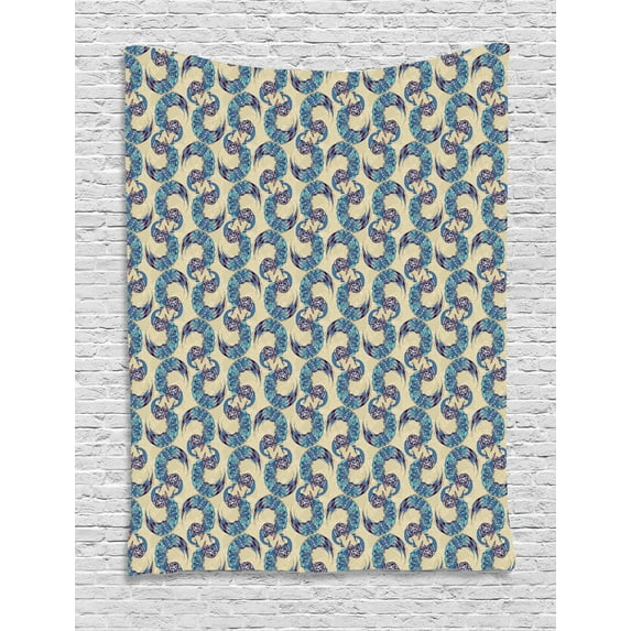 Bird Tapestry, Abstract Folkloric Inspired Design of Continuous Japanese Peacock, Wall Hanging for Bedroom Living Room Dorm Decor, 40W X 60L Inches, Grey Yellow and Multicolor, by Ambesonne