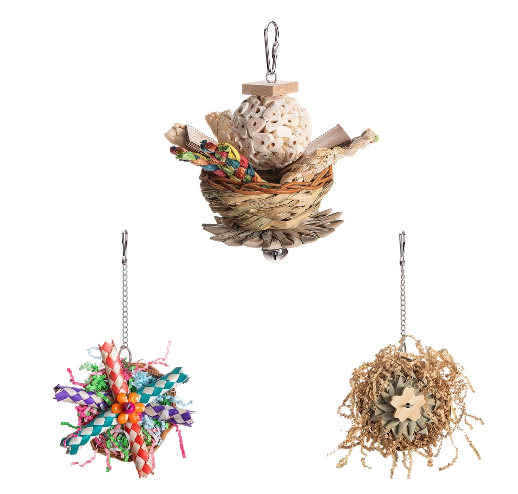 Bird Tearing Chewing Toy for Teeth Colorful Blocks Grass Cage Hanging Toy