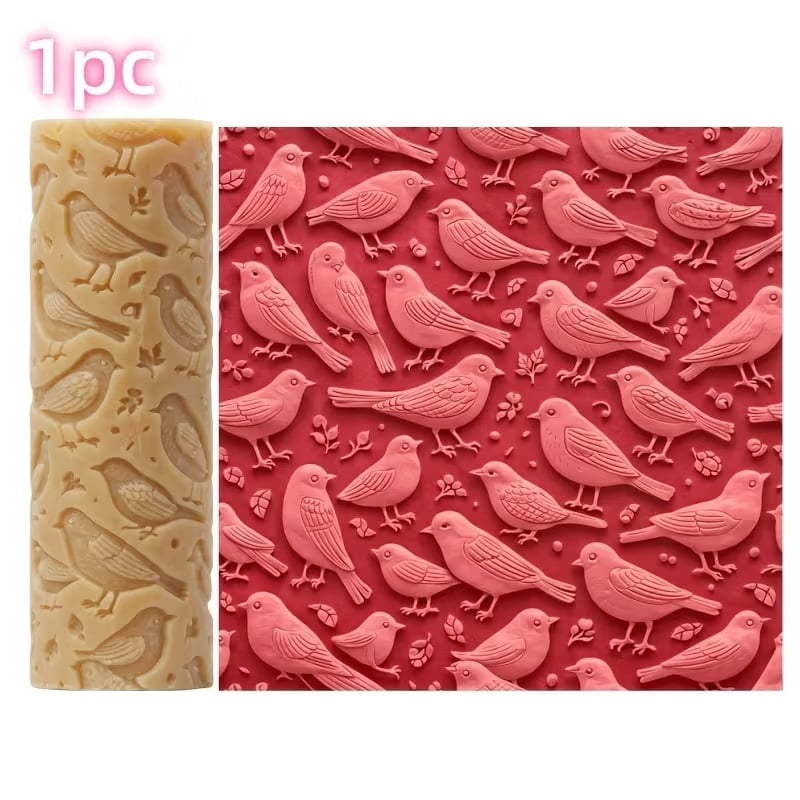 Bird Texture Embossed Polymer Clay Roller - Pottery Sculpting Tool for Valentine's Day, Easter and Spring Art Designs