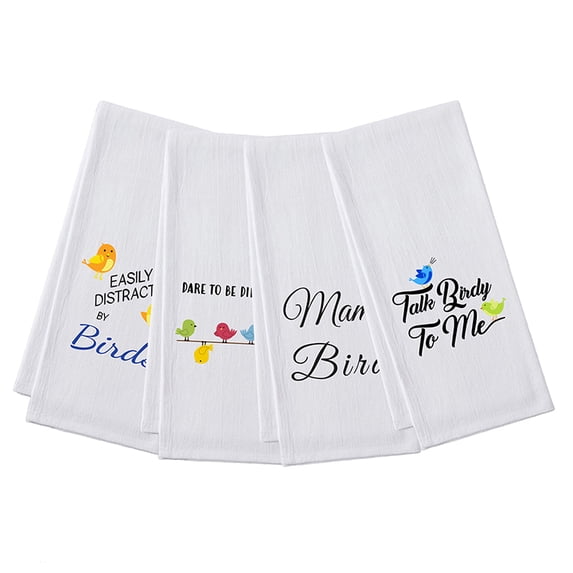 Bird Themed Flour Sack Kitchen Towels — 4‑Pack, 16″ × 28″