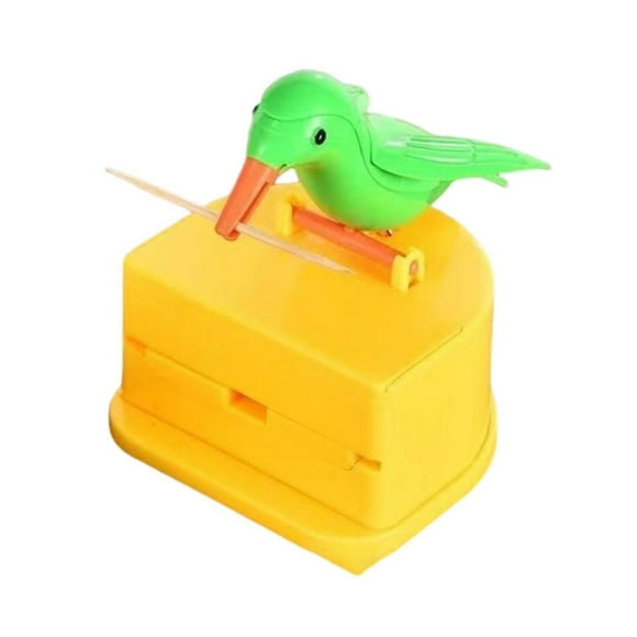 Bird Toothpick Dispenser Press Woodpecker Toothpick Holder Hands-Free Portable Home Office Restaurant Desktop Automatic Toothpick Organizer Container
