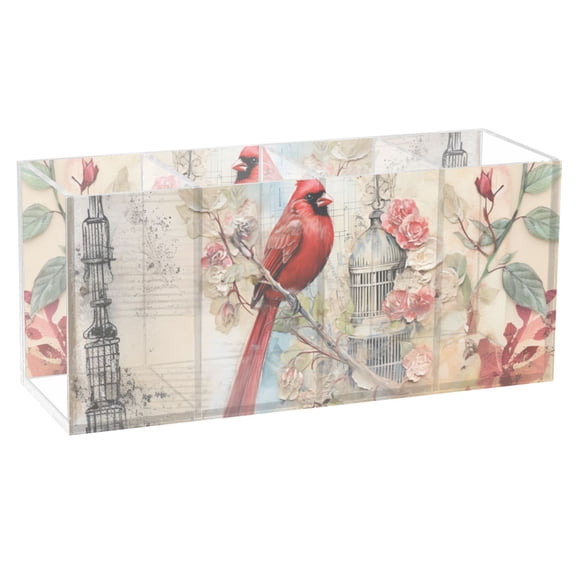 Bird Tower Flowers Pencil Pen Cosmetic Holder Cup Makeup Brush Holder Desk Accessories Holder Acrylic Organizer for Office School Home