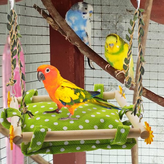 Bird Toy Climbing Hammock Nest Hanging Bed for Cage Wooden Perch Stand Swing with Bell for Parrot Parakeet Cockatiel Conure Cockatoo