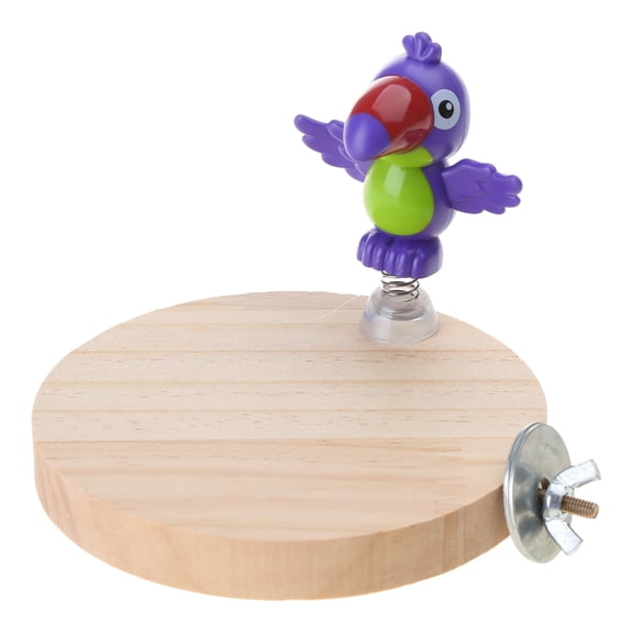 Bird Toy Natural Perch Wooden Stand Platform Cage Training Chew Yellow Chicken Spring for Pet Birds